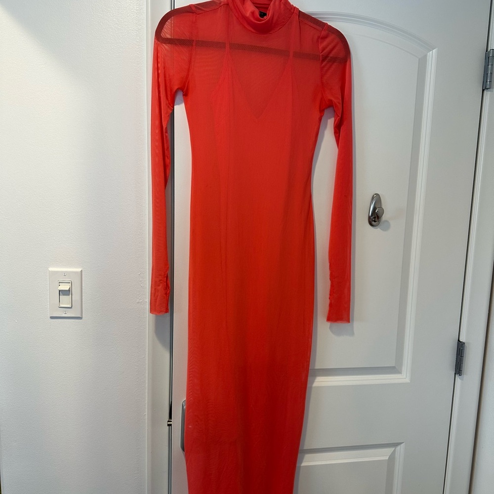 AFRM Red Bodycon Dress with Long Sleeves and Mock Neck for Cocktail